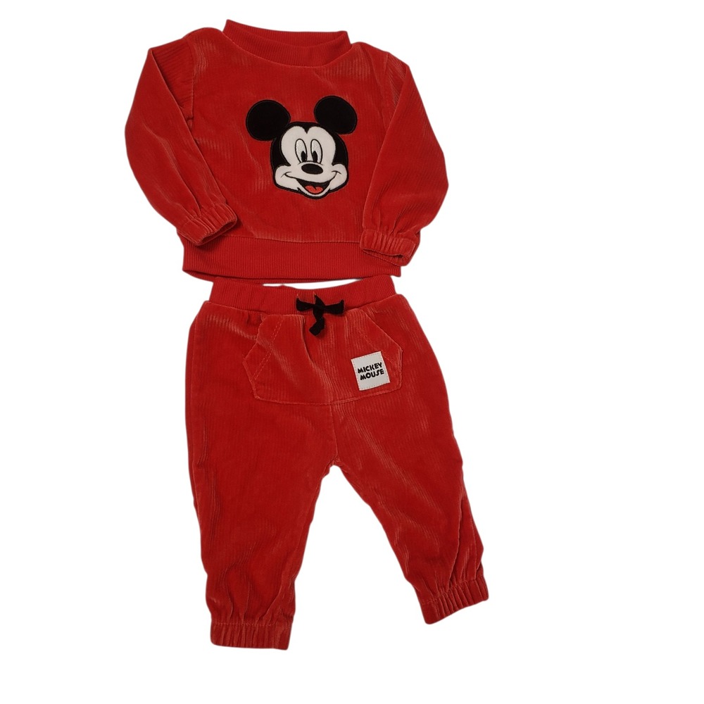 Disney Mickey Mouse Corduroy‎ Outfit Baby 0-3M Red Matching Set